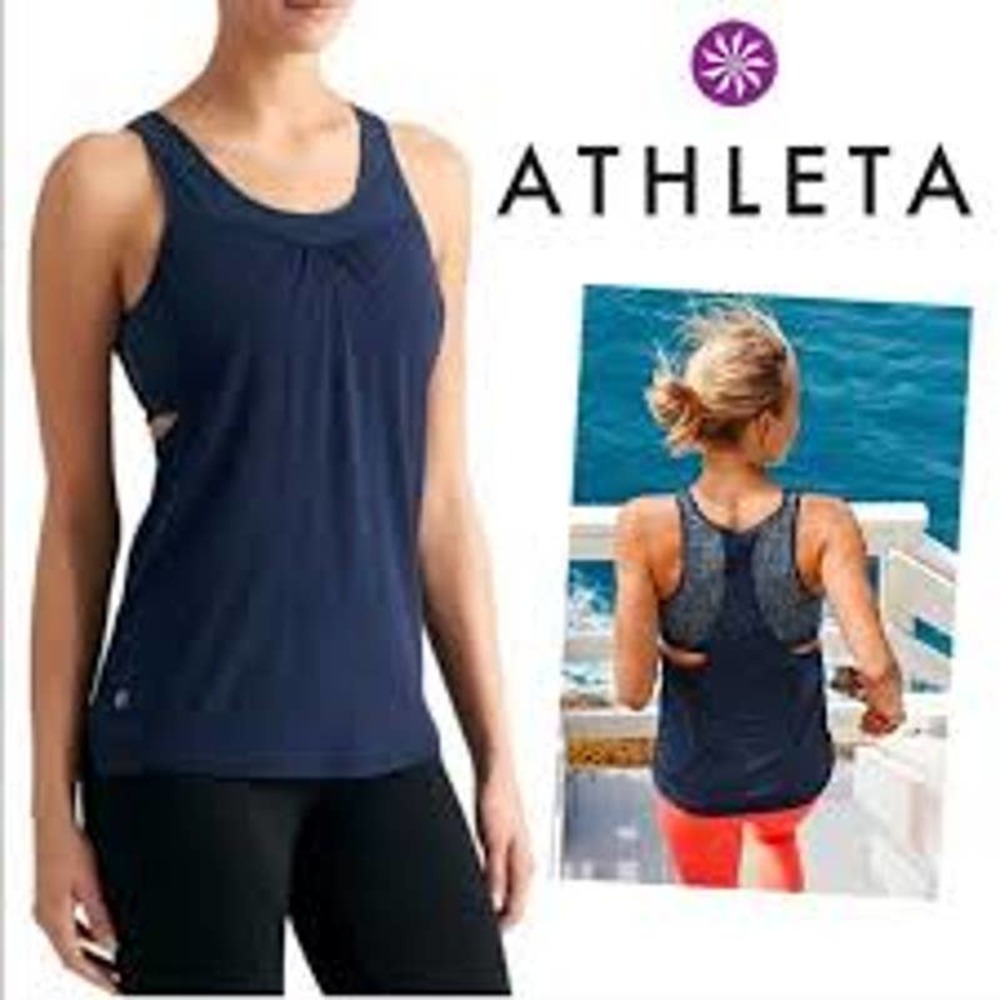 Athleta Blue White Dot Built in Bra Tank Top